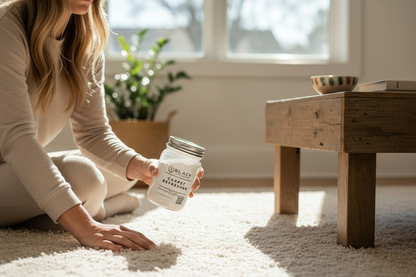 Refillable Glass Carpet Refresher with Stainless Steel Shaker Lid 17oz Plastic Free