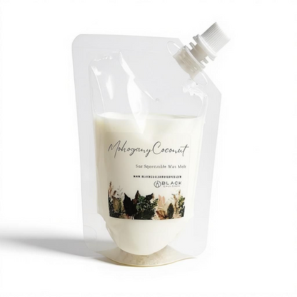 White wax melt in a clear plastic packaging with 'Black cauldron' branding on a white background