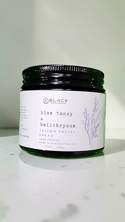Blue Tansy Tallow Face Cream – Whipped Botanical Moisturizer for Deep Nourishment for Sensitive Skin | Grass Fed Tallow | Non-Comedogenic